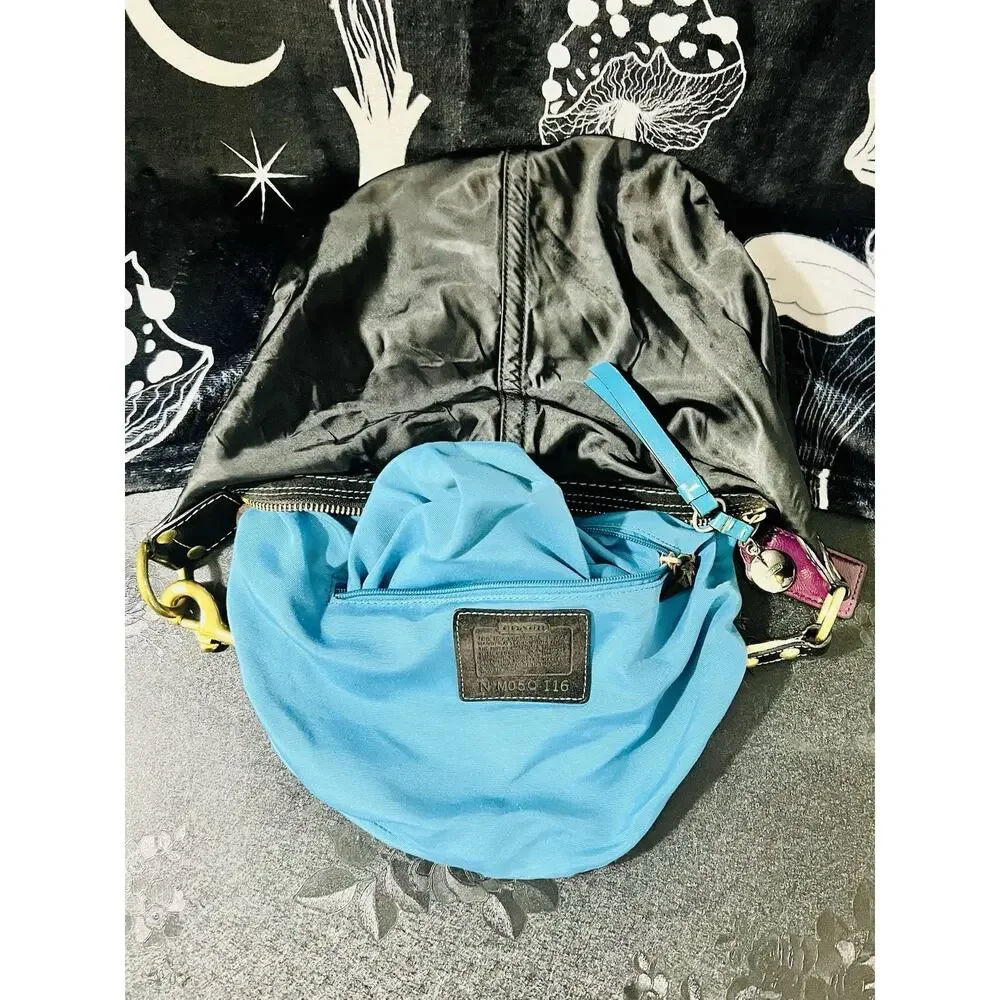 Coach Hampton Hobo Crescent #116 M05Q-116 Black Nylon Teal Y2K 2005